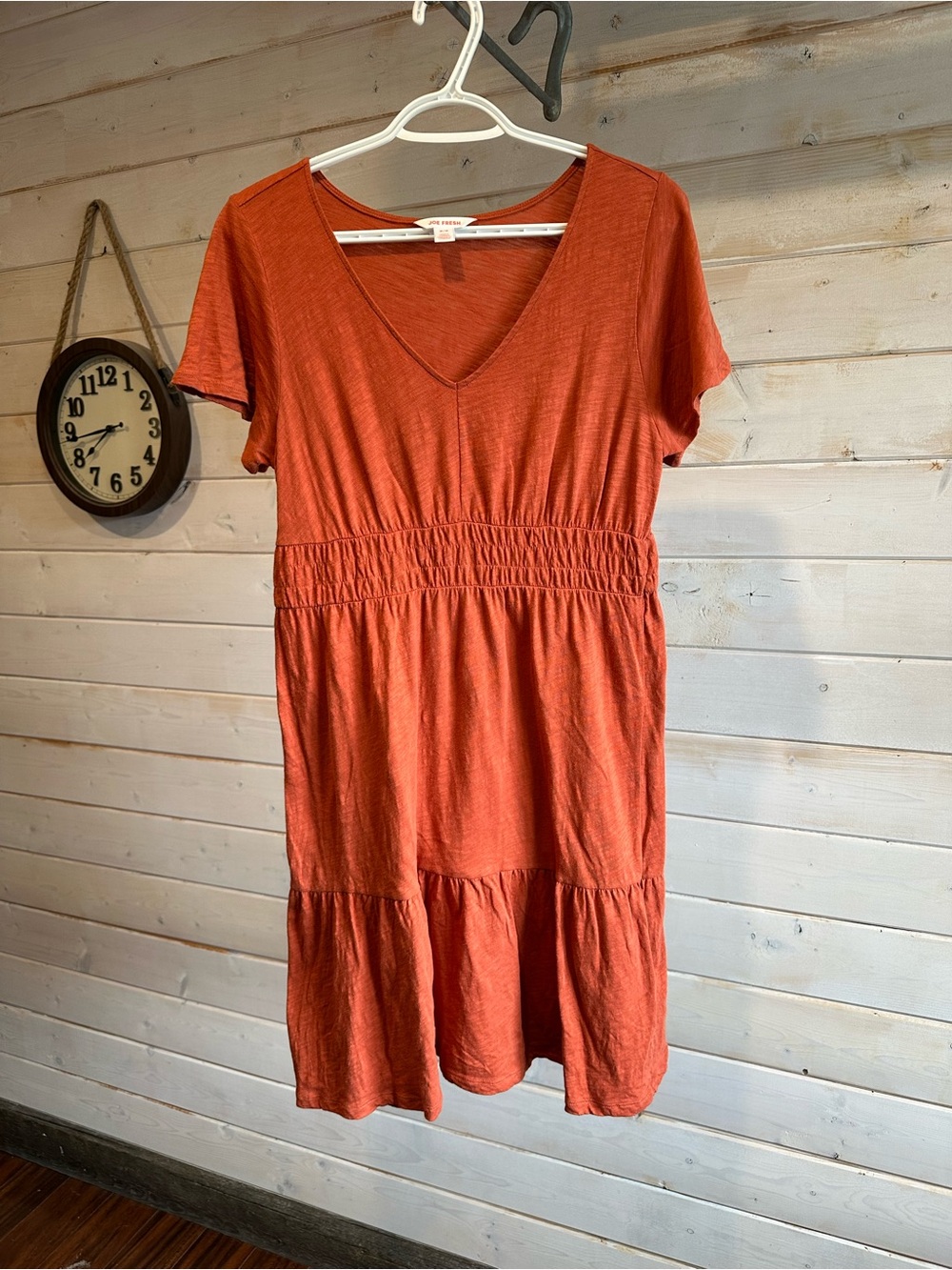 Joe Fresh | Burnt Orange 100% Cotton V-Neck Midi Dress